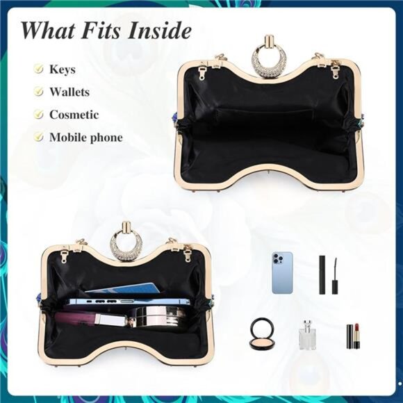 Beaded Bag Sequin Peacock Evening Clutch Purse for Women Formal Evening Blue - Picture 6 of 9